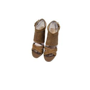 Isola Bennington Heeled Sandals Perferated Suede Open Toe Shoes Size  6.5